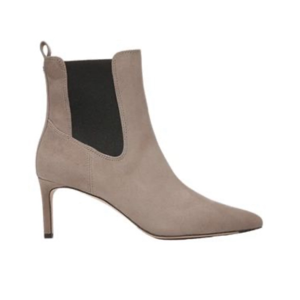 Veronica Beard Taupe Suede Pointed-Toe Chelsea Booties with Black Elastic